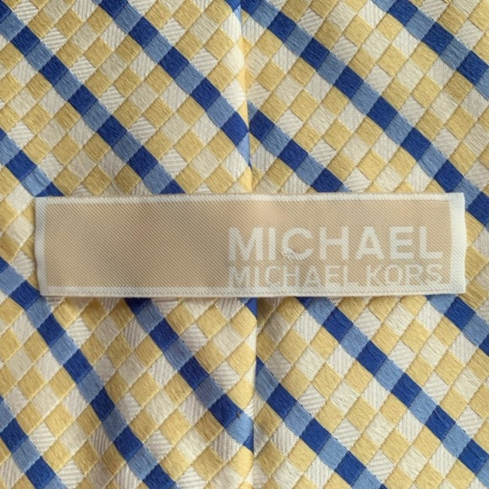 Michael Kors Mens 100% Silk Tie Yellow Blue Check Suit Business Classic